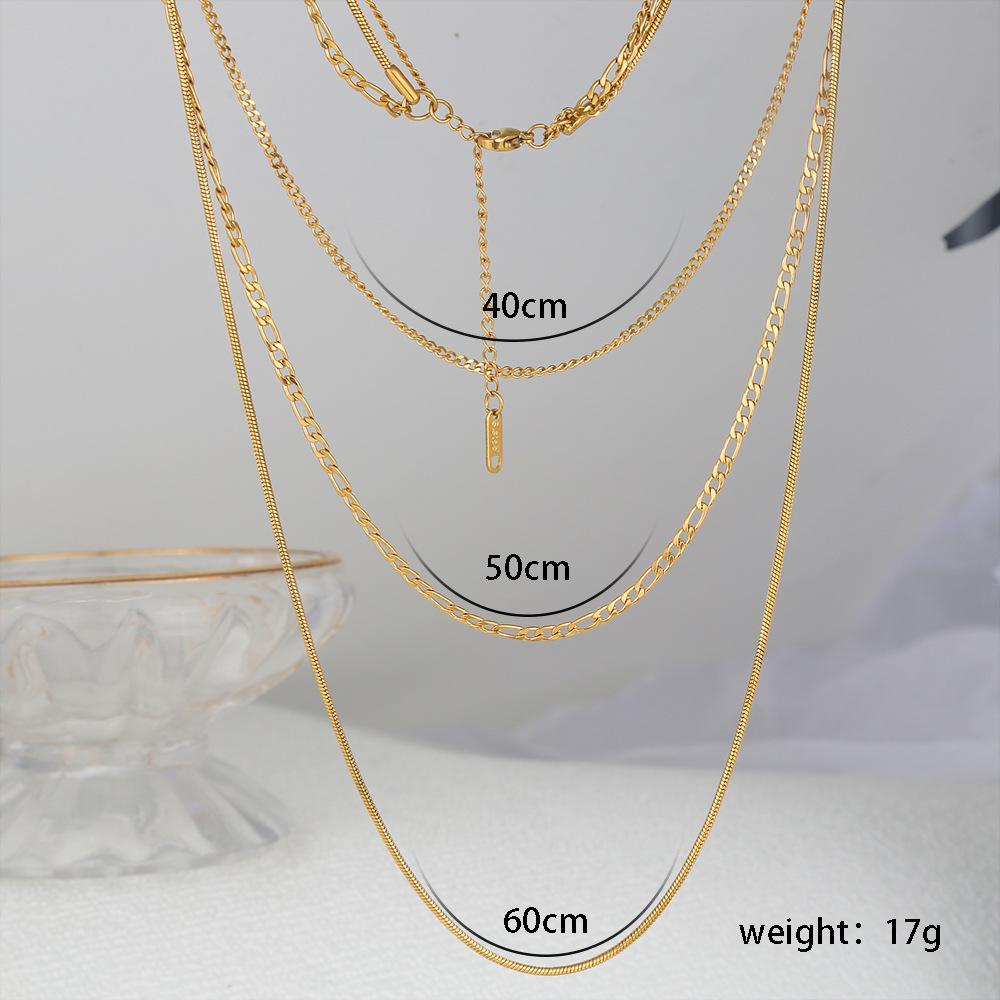 Women's three-layer stacked collarbone chain round snake chain Cuban chain three-piece collarbone chain gold sweater chain