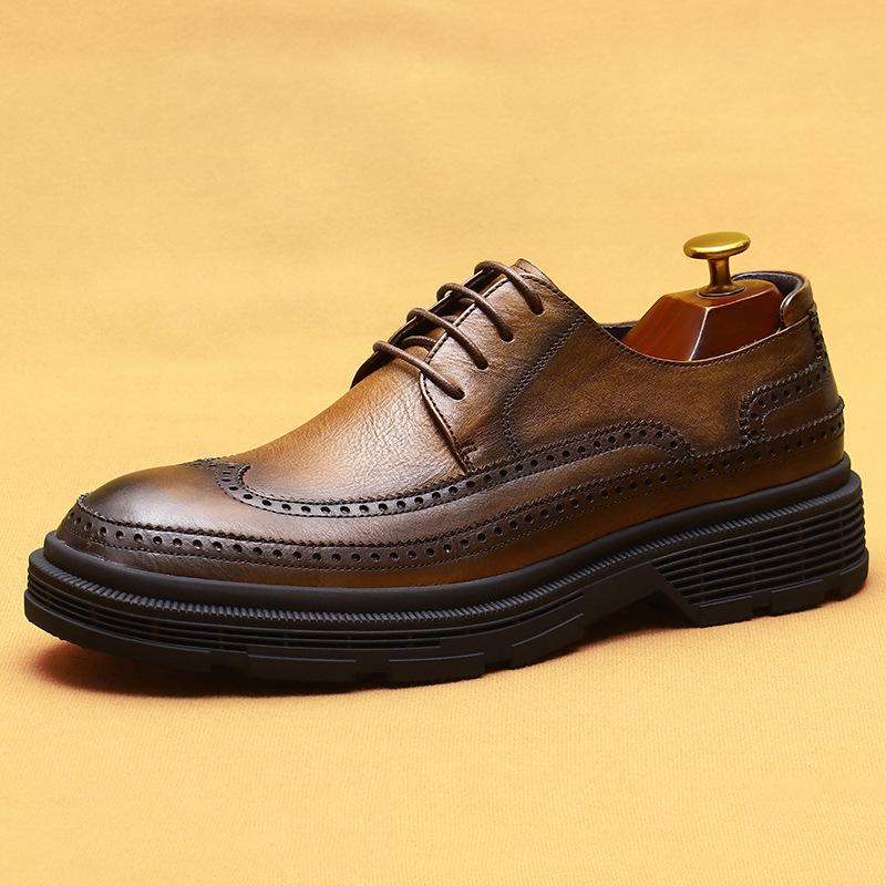 Business Casual Leather Shoes Men'S Genuine Leather Soft Leather Platform British Brock Engraved Men'S Shoes