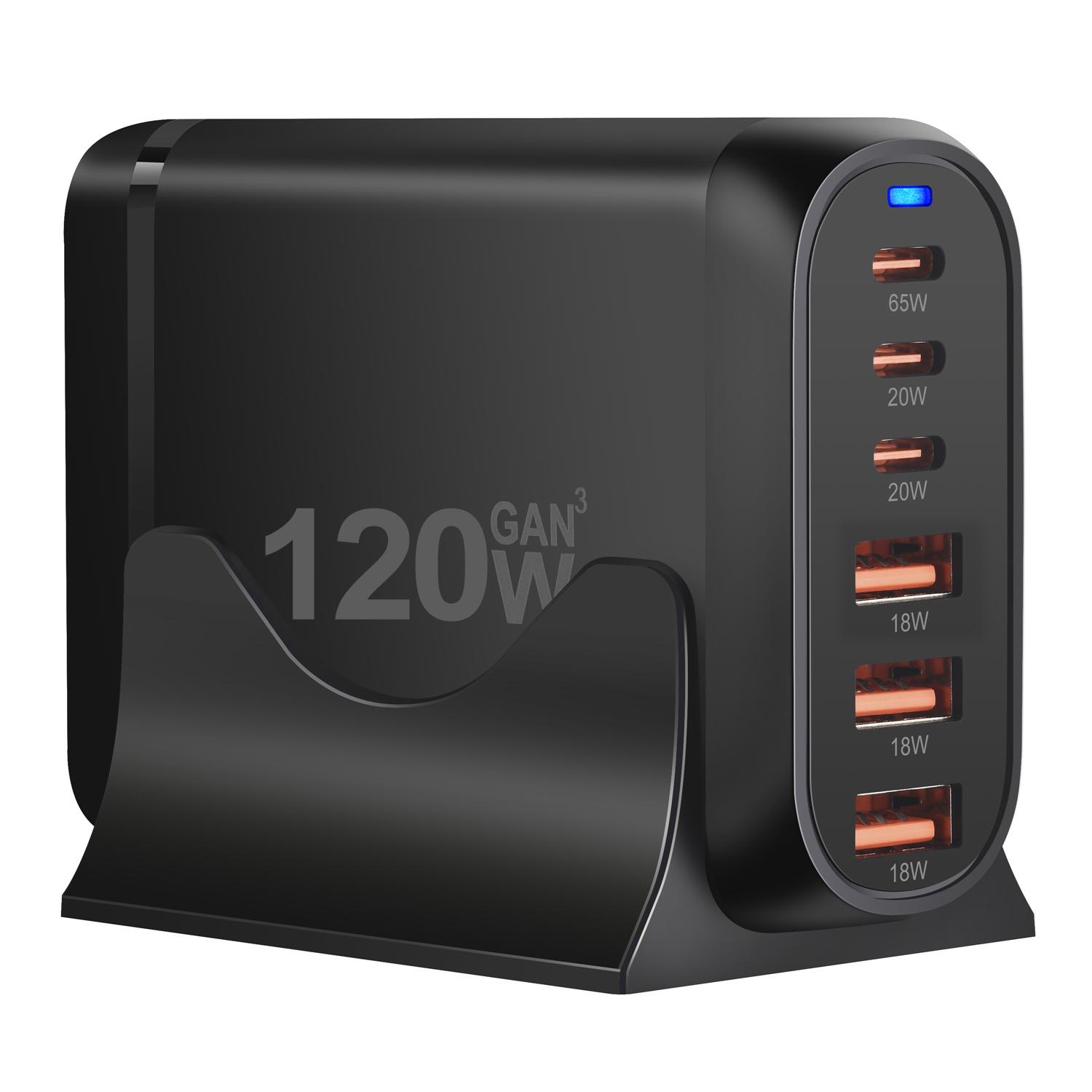 GaN USB-C Charging Station 6-Port Type-C Power Adapter Fast Charger IPad Laptop Car Charger 5V/3A