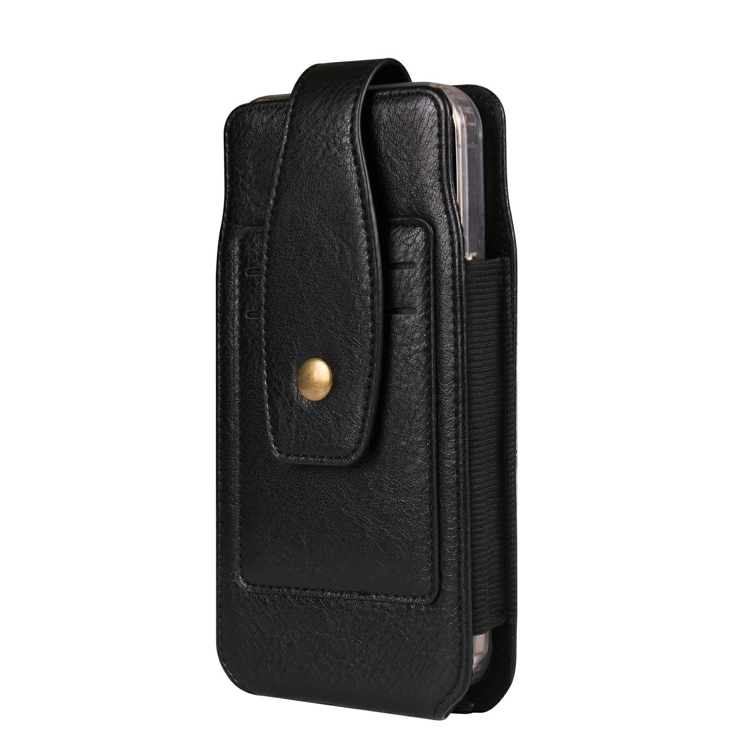 

For 6.7 - 6.9 Inch Phone Pouch Vertical Card Holder PU Leather Elastic Side Bands Waist Case B