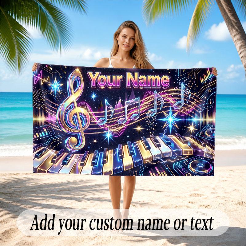 Music General Theme Beach Towel Personalized Custom Name & Text Soft Quick Dry Beach Towel for Swimming Travel