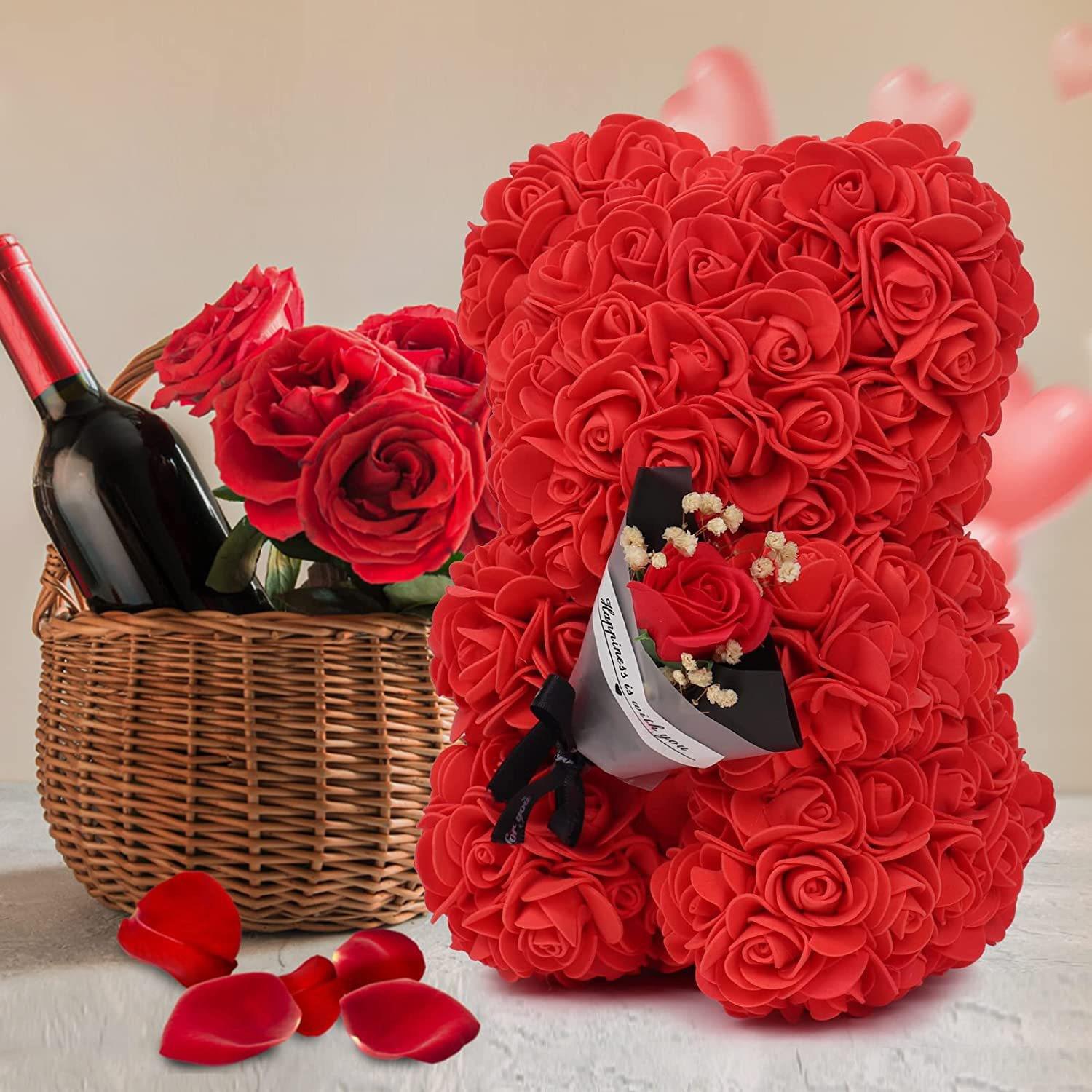 Rose Bear Hug Bouquet Eternal Flower Valentine s Day Birthday Gift, Rose Bear with Flowers, Gift 25cm flower bear (opp bag) красный