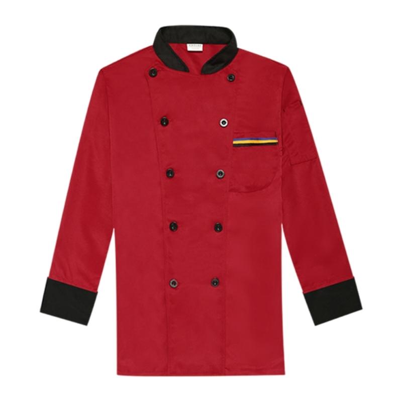 Double Breasted Chefs Coat Lightweight Chefs Jacket Color Stitching Chefs Uniform Hotel Restaurant Shirt Work Clothes