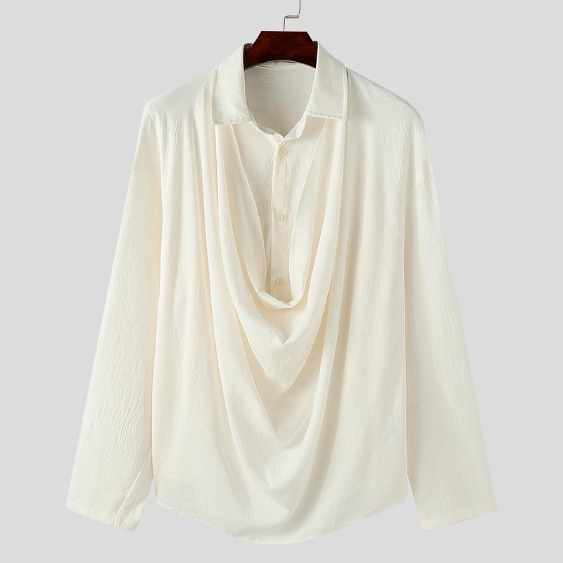 

INCERUN Мужские топы с отложным воротником, рукавами реглан, пэчворком, на пуговицах, свободные рубашки 4XL синий