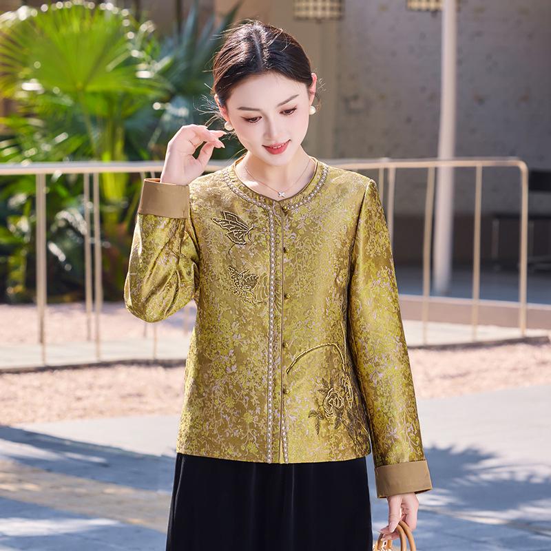 New Arrival 2026 Chinese Style Embroidered Spring Jacket for Middle-Aged & Elderly Women, Short High-End Design for Spring & Autumn 4XL (68-73 kg)