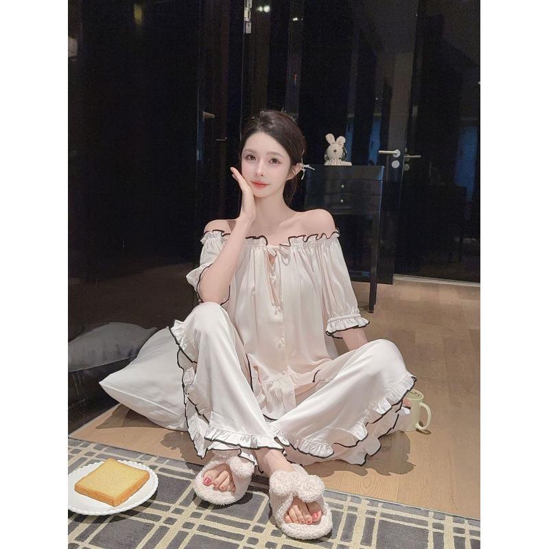 1011 Summer New French Ice Silk Pajamas for Women, Sweet Princess Style, High-End Satin Thin Loungewear Set
