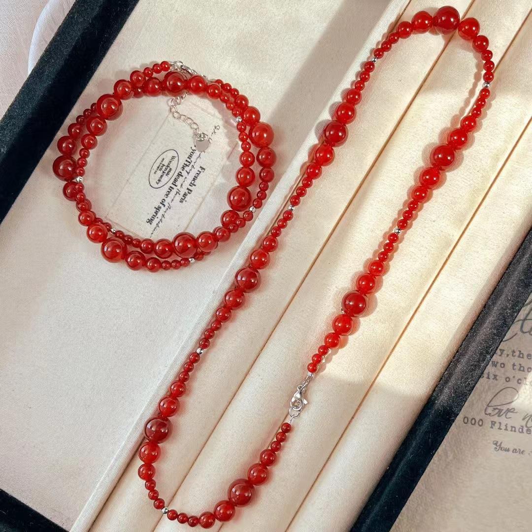 

Vintage High Quality Atmosphere New Year S Red Pigeon Blood Red Natural Chalcedony Agate Gradual Change Smile Necklace