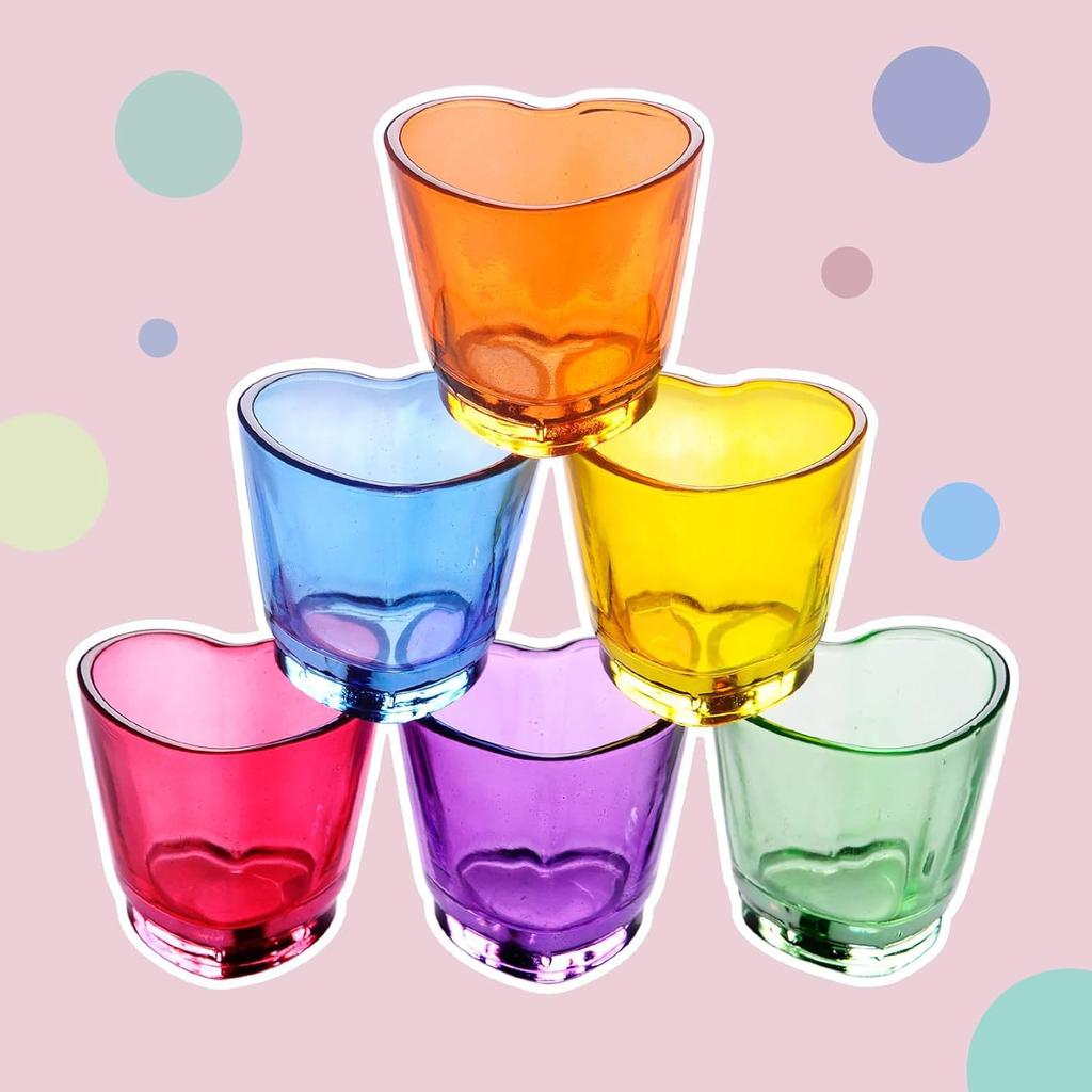 6pcs Creative Heart-shaped Mini Cocktail Glasses With Cute Personalized Designs Rainbow-colored Spirits Couple Glasses Valentine