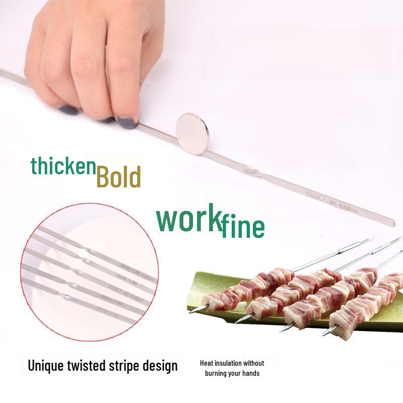 ZISIZ Thickened 304 Stainless Steel Flat BBQ Skewers, 5-Pack