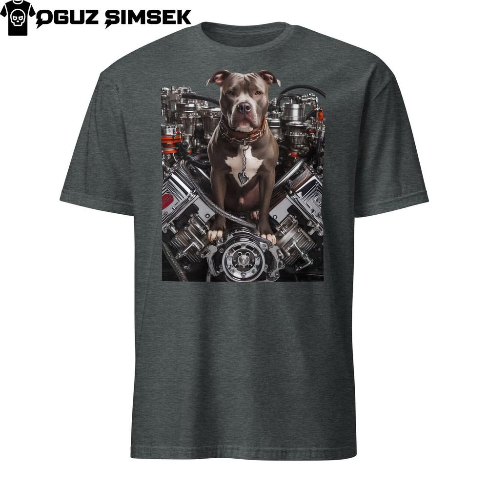 

Short-Sleeve Pitbull Terrier on V8 Engine Unisex T-Shirt - Cool Dog Graphic Tee! L