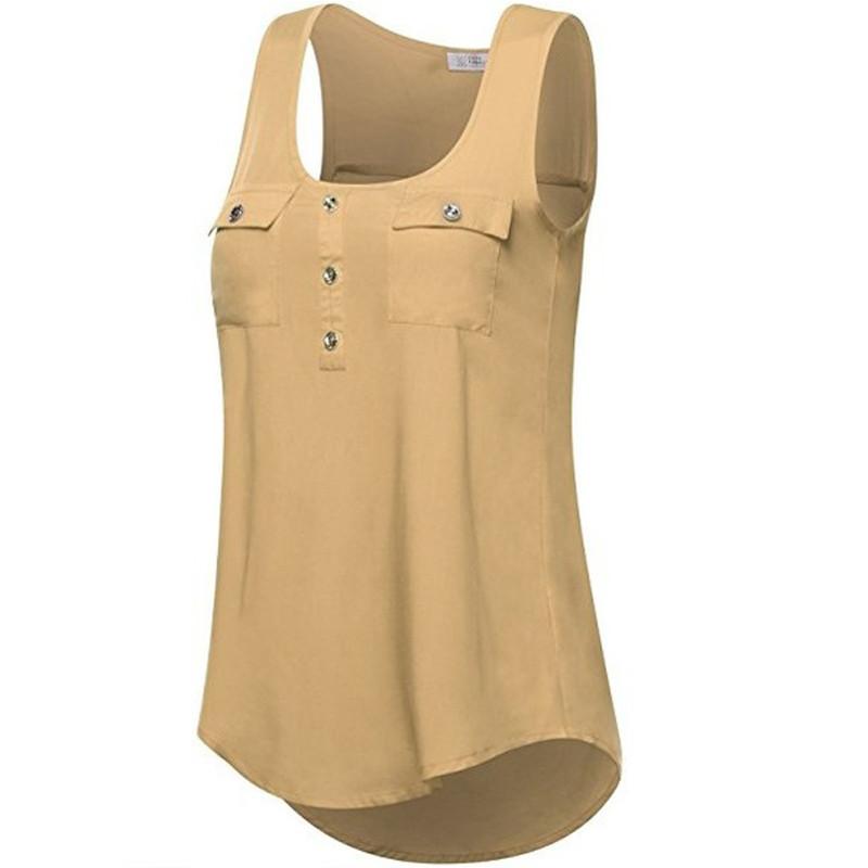 Elegantes Damen-Mode-Knopf-Taschen-Ärmelloses Hemd Mit Sexy Unregelmäßigem Saum Tanktops