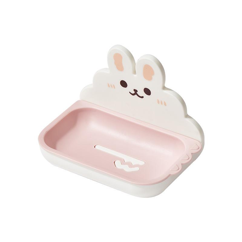 Cute Rabbits Soaps Box Holder Wall Mounted Punch Free Double-Layer Quick Drain Soaps Storage Case Bathroom Accessories A