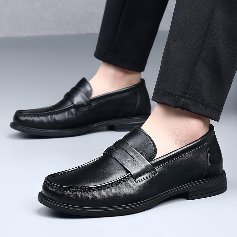 Mens Genuine Leather Loafer Slip-On Shoes Round Toe Comfortable Business Casual Dress Shoe
