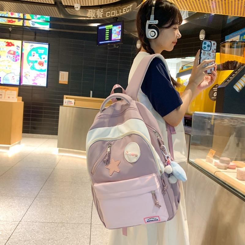 School bag junior high school girls high value niche high school students lightweight cute girl contrasting color backpack