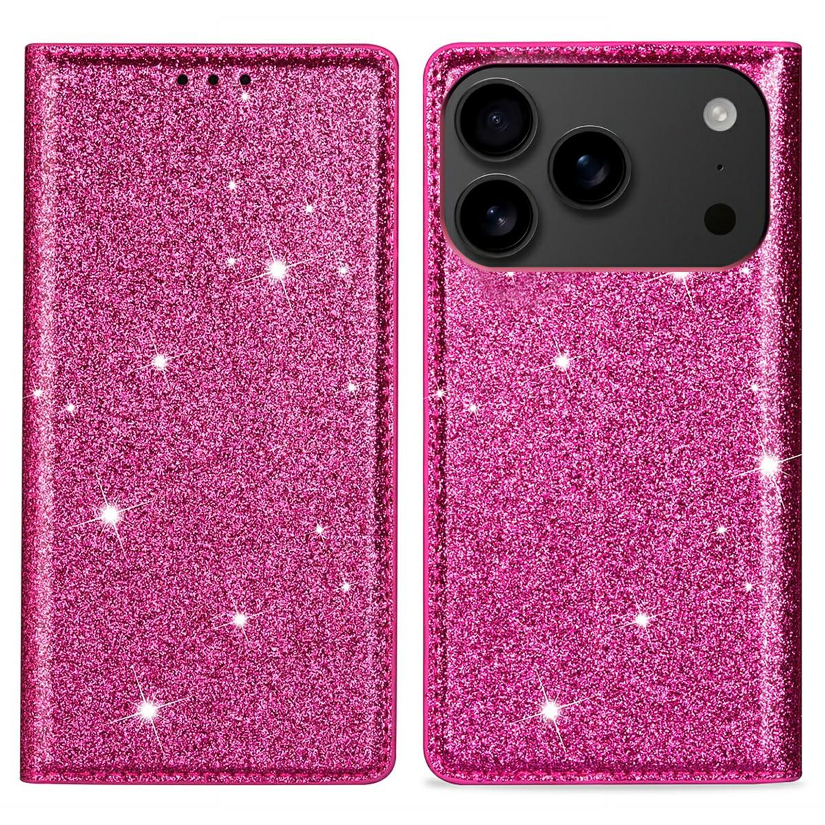 

For iPhone 17 Pro Max Case Glittery PU Leather+TPU Card Slot Phone Cover