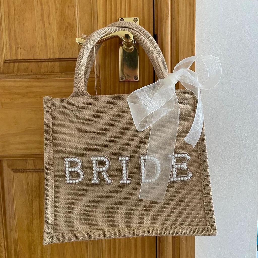 Bride , Pearl Letters, Burlap, Handbag, Bridal Wedding Decoration, Bachelor Party Supplies, Wedding Souvenir Handbag