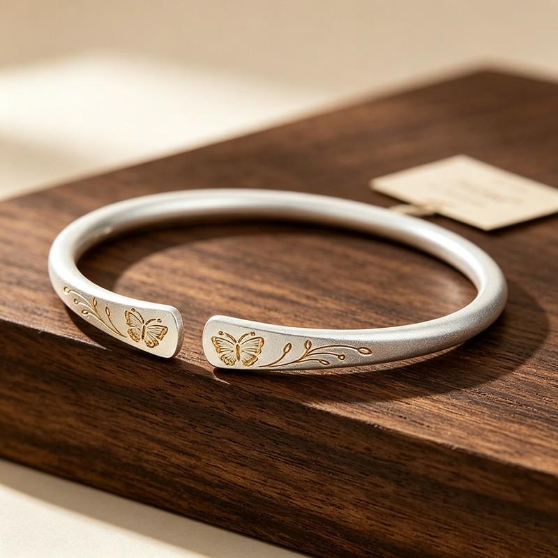 925 Sterling Silber Neuer Chinesischer Stil Schmetterling Blume Süß Mattiertes Armband für Damen Schmuck Geschenk Dropshipping