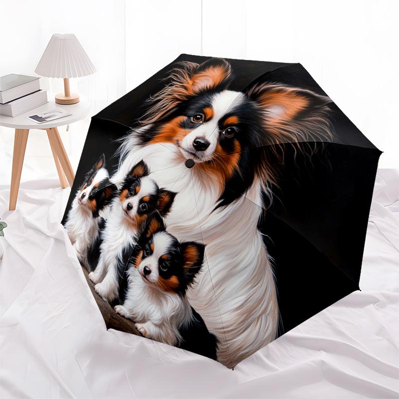 1 Pezzo Ombrello Pieghevole Automatico - Fantasia Cane Papillon, Design Portatile e Pieghevole con 8 Stecche, Regali di Natale per Compleanno