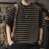 T-shirt a maniche corte a righe estiva con scollo rotondo, alla moda americana, nuova, ampia, casual, mezza maglietta a maniche corte da uomo
