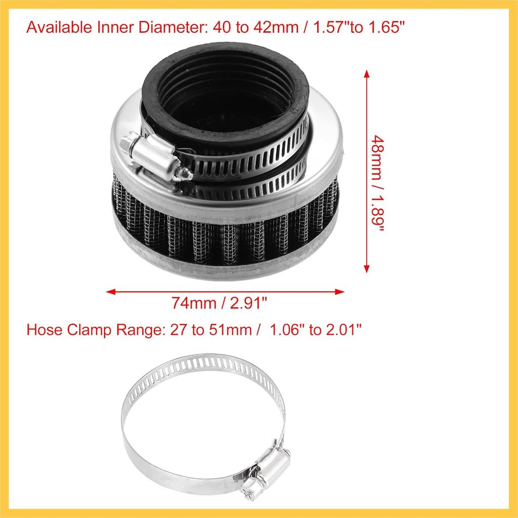 Universal 40-42mm Air Filter Cleaner Round Tapered Replacement for Motorcycle Silver Tone Auto Replacement Parts
