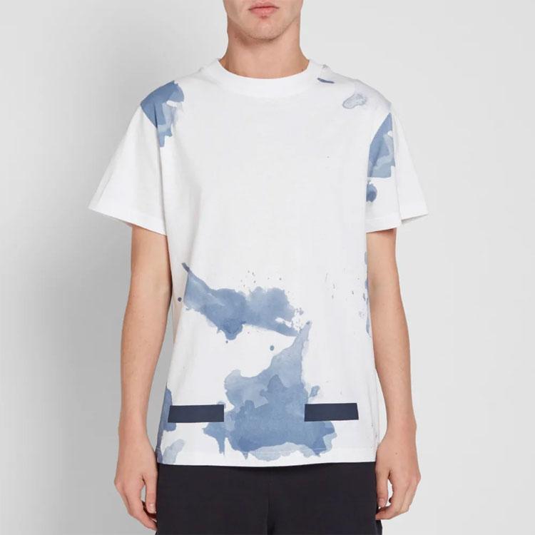 Off-White Splash-Ink Diagonal Striped Short Sleeve T-Shirt Men Tops White OMAA002F161970239932