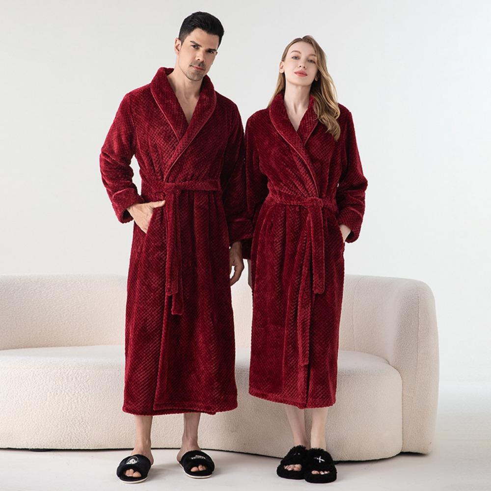 Autumn and Winter Bathrobe Padded and Thickened Couples Robe Lengthened Pajamas Women Bebe Velvet Comfortable Homewear
