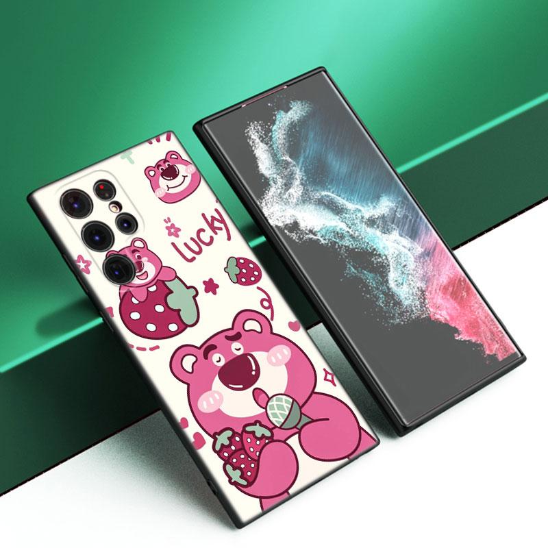 L-Lotso S-Jahodový medvídek Černý silikonový kryt na telefon Pro Samsung Galaxy S23 S21 S20 FE S24 S22 Ultra S10E S10 S9 S8 Plus