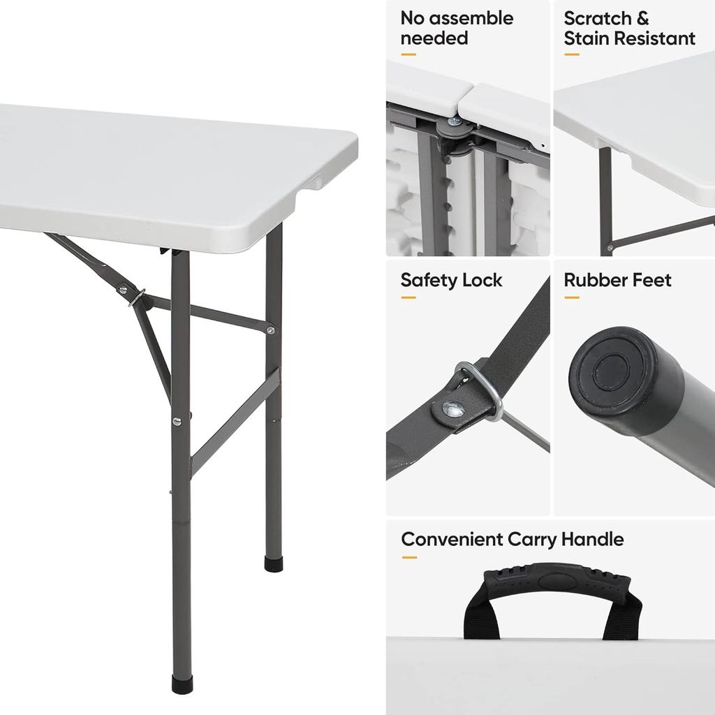 Fold In Half Table Portable Folding Table for Camping Picnic Barbecue Party Indoor Outdoor Sturdy Compact with Carrying Handle