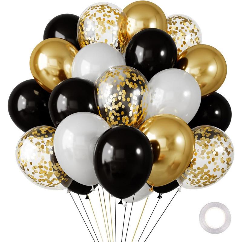 30PCS 10/12Inch White And Golden Balloons Pearl White Balloons Golden Confetti Balloons For Birthday Weddings Anniversary Party