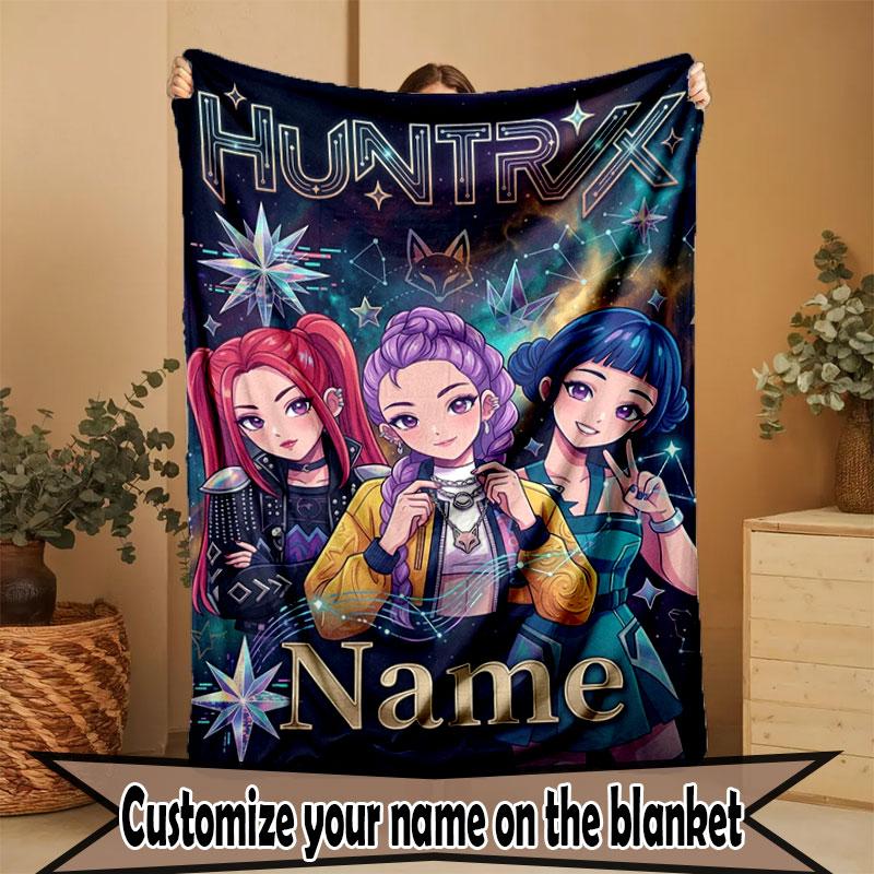 Custom Name Personalized Demon Hunters Kpop Print Blanket, Home Decor, Bedroom, Sofa, Camping, Couch, Gifts for Birthday Christmas