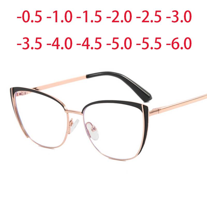 Retro Metal Cat Eye Glasses New Fashion Clear Lenses Prescription Short Sight Eyewear 0 -0.5 -1 -1.25 -1.5 -1.75 -2.0 To -6