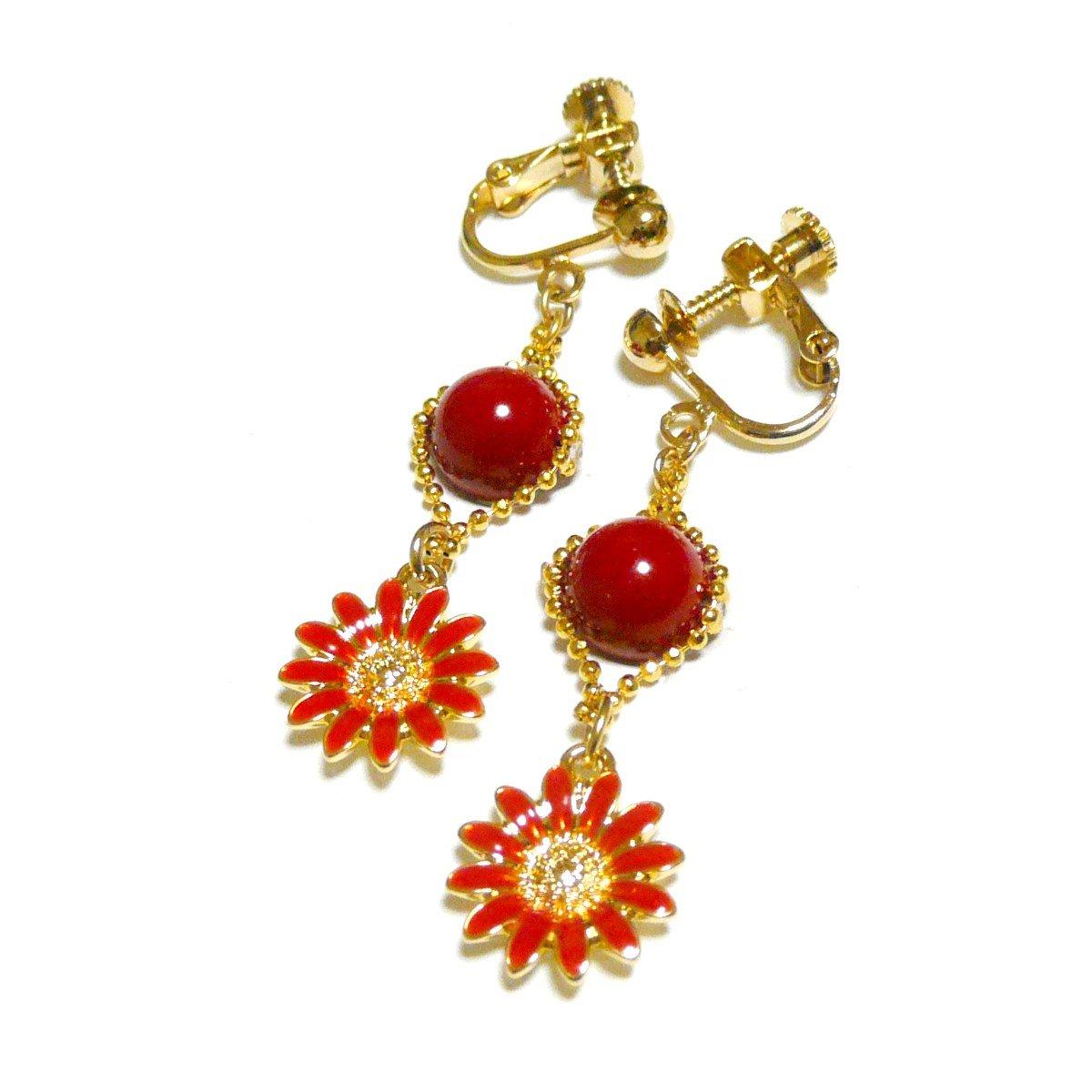 

Red coral and daisy earrings