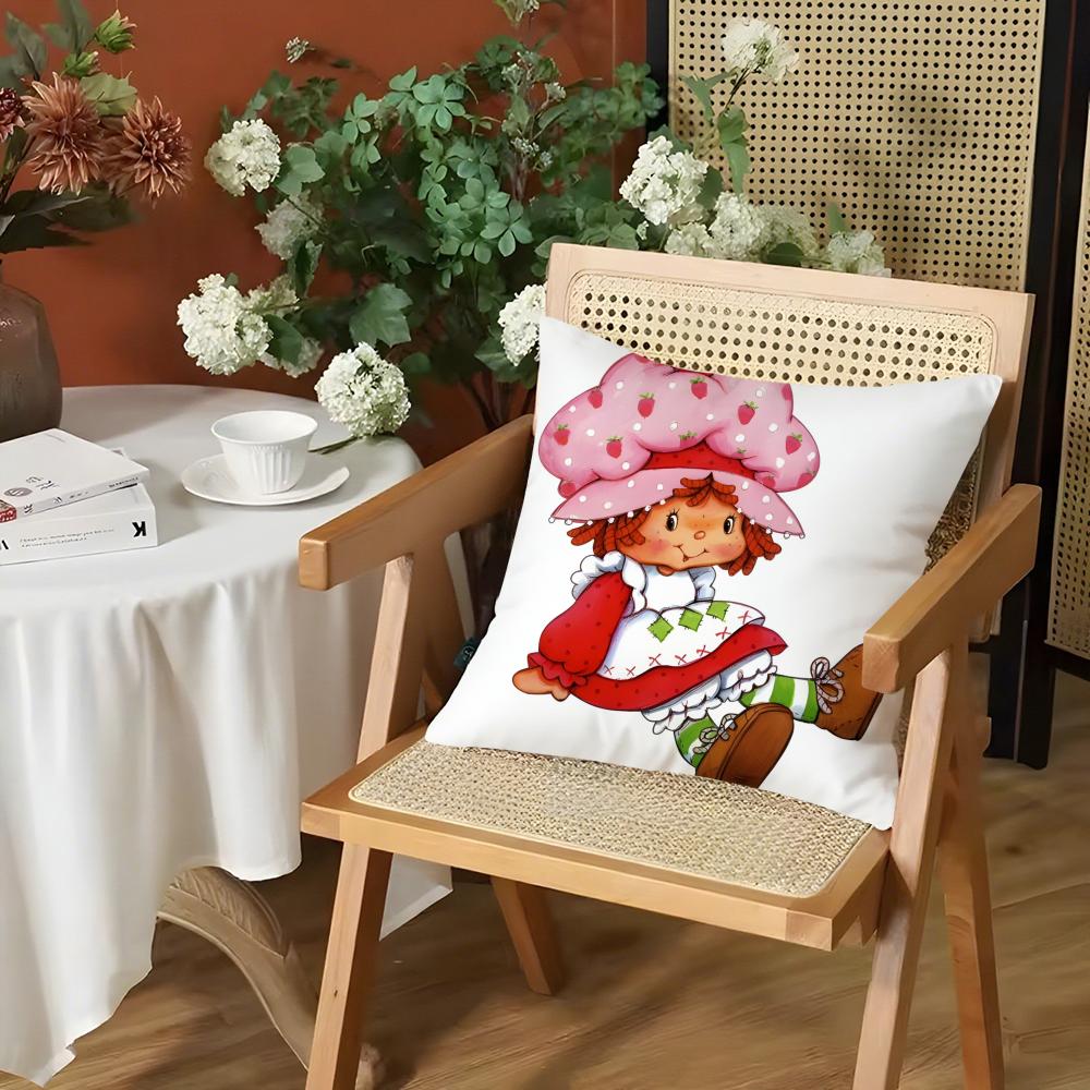 SStawberry Shortcake Cushion Cover Silky Short Plush Invisible Zipper Dustproof Sofa Pillow Case for Home Decor