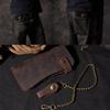 Men's Long Wallet Genuine Leather Vintage Bronze Chain Waist Chain Multi-Card Slots Billfold Wallet With Shoulder Strap For Men