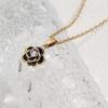 Gold-Plated Clavicle Chain Necklace with Black Enamel Camellia & Center Zirconia