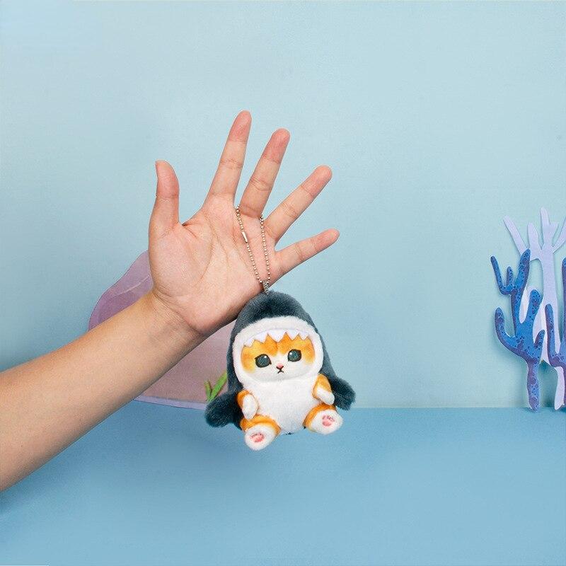 12cm Cartoon Cute Shark Fried Shrimp Cat Plush Doll Pendant Charm Package Pendant