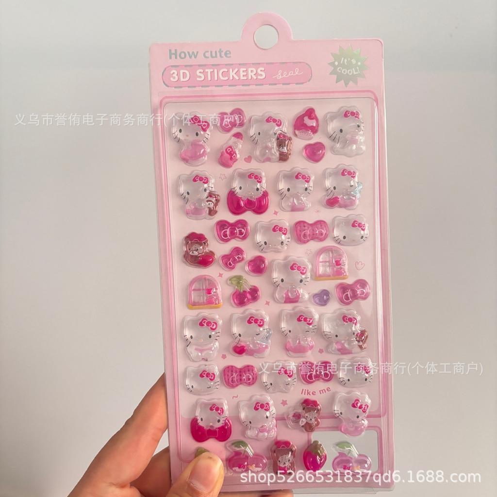 Solid 3D Cartoon Embossed Stickers for Girls - Cute DIY Rewards and Decorative Crystal Stickers