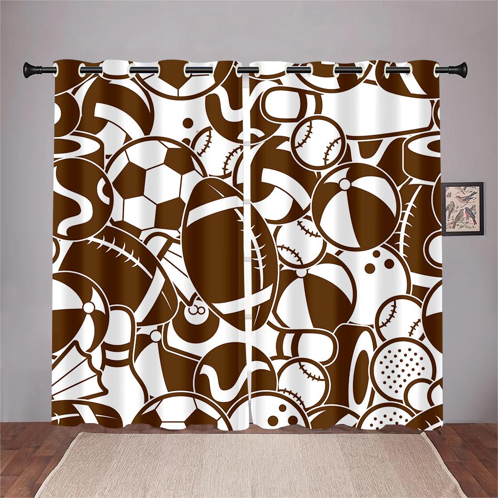 2 panel Football Soccer Rugby Basketball Printed Curtains for Sports Boys Bedroom Blinds Floor-to-ceiling Windows Grommet Top