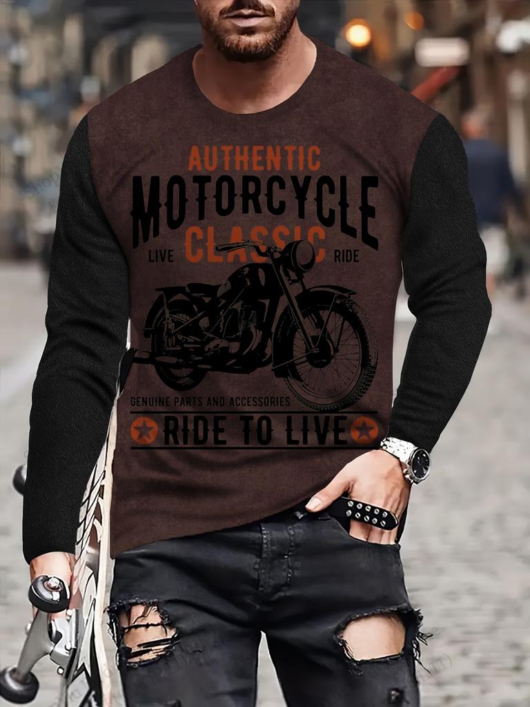 Men'S Vintage Motorcycle 3d Print T-shirt For Men Fashion Long Sleeve T-shirts Outdoors Tshirt Breathable Tops Tees Graphic New