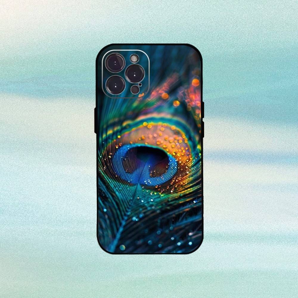 Pfauen Handyhülle Für iPhone17,16,15,14,13,12Plus,Pro Max,XS,5G Weiches Silikon Schwarze Hülle