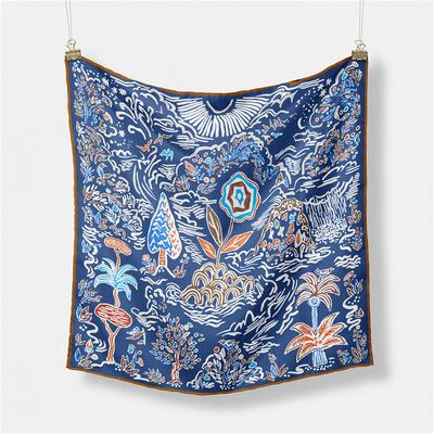 POBING Twill Silk Scarf Women Plant Print Square Scarves Wraps Bandana Small Hijab Silk Foulards Tie Headband Neckerchief 53CM