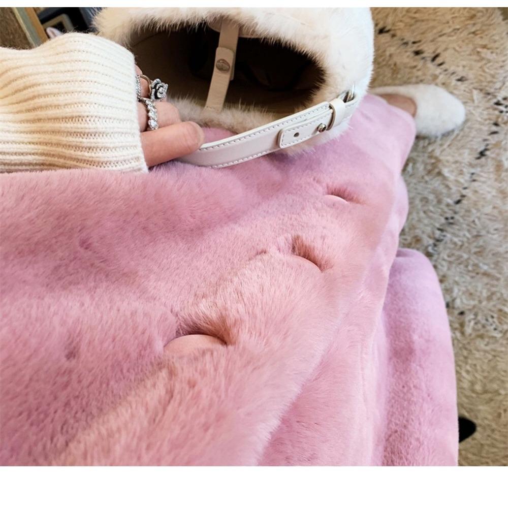 2025 Winter New Imitation Fur Mink Plush Long Coat Stand-up Collar Over Knee Thickened Loose Coat