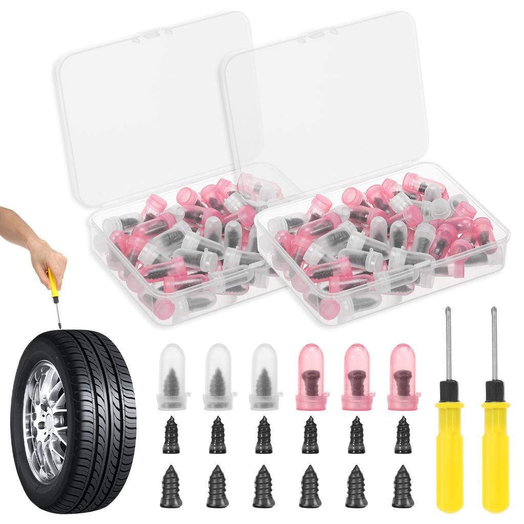 120 Pcs Tire Repair Rubber Nail Kit Motorcycle Vacuum Tyre Repair Nail Kit with 2 Screwdriver Tire Puncture Repair Accessories