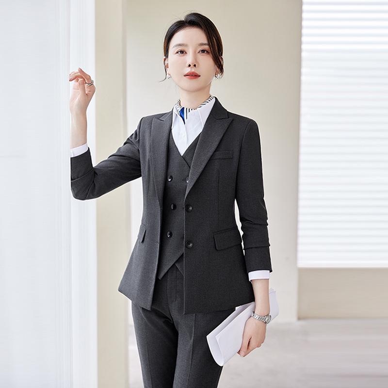 Professional Women's Autumn Suit Set - Formal Workwear for Hotel Front Desk Manager with Long-Sleeved Jacket and Pants