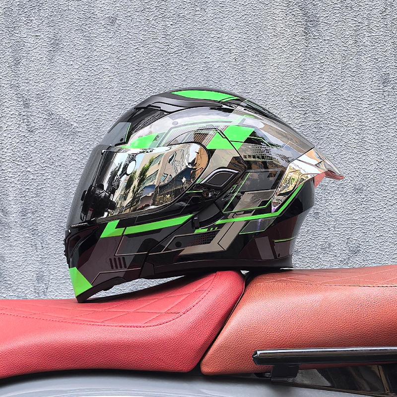 Motorcycle Helmet Peeling Helmet Double Lens Big Tail Locomotive Racing Helmet Running Helmet Men and Women Keep Warm In Winter