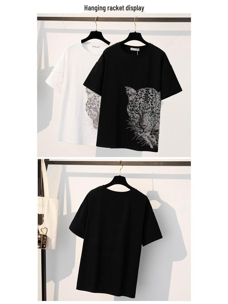 2024 Pure Cotton Women's Rhinestone Top - Mid-Length European Edition