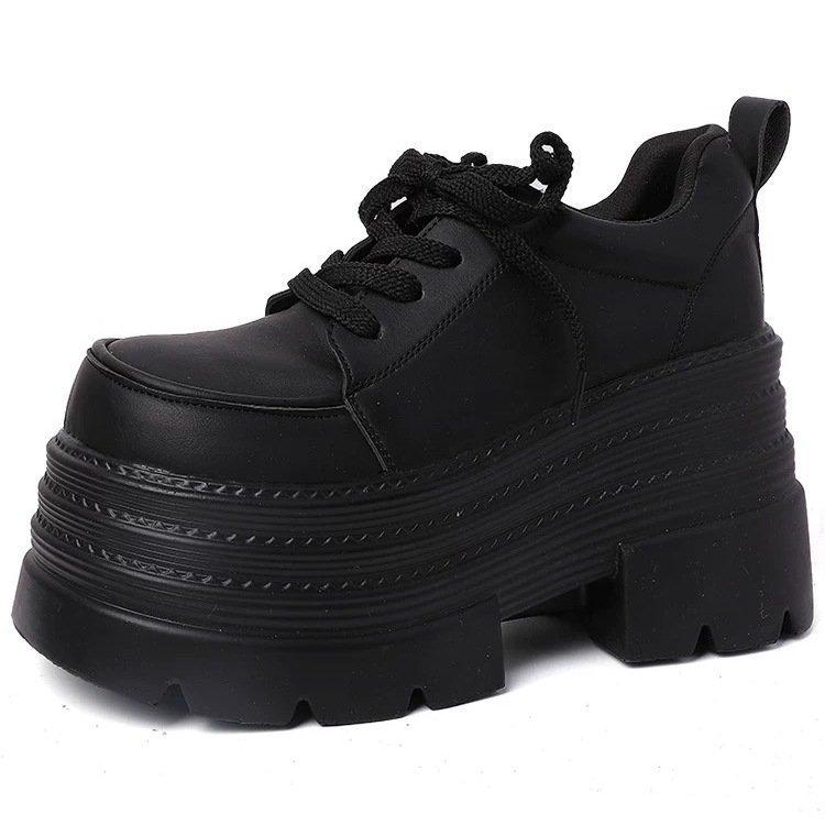 Popular small man thick-soled heightening muffin lace-up small leather shoes women's spring 2025 new skirt JK single shoes