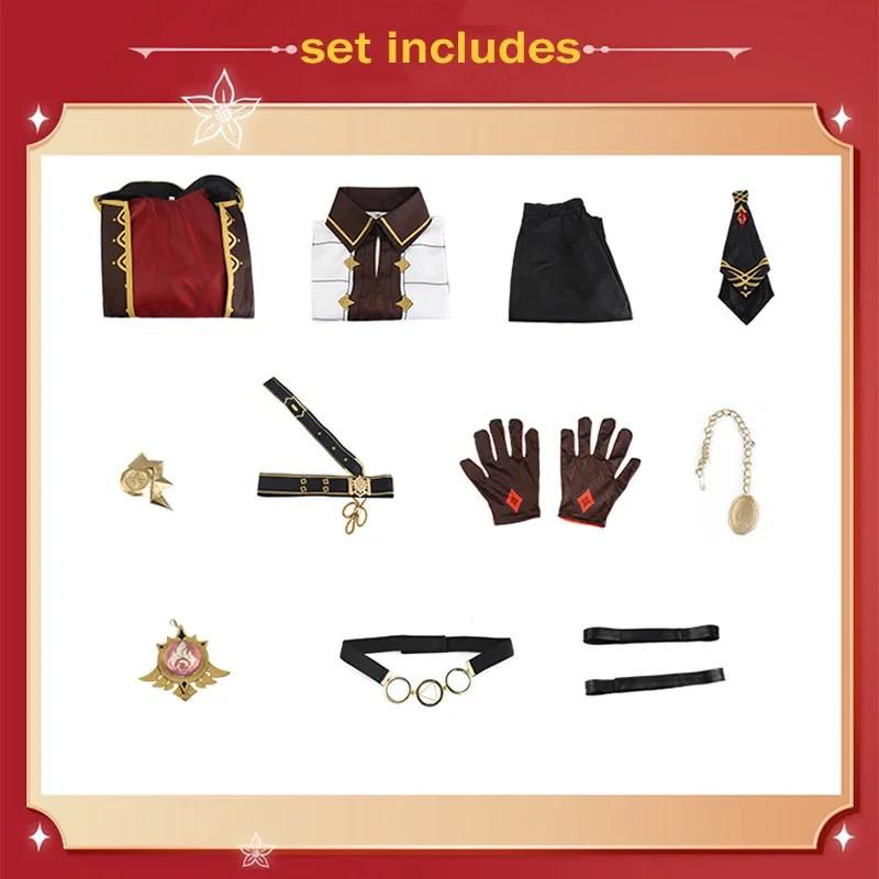 Costume Cosplay Diluc da Gioco   Uniforme Cosplay Cappotto Top Pantaloni Parrucca Abiti Diluc Costumi di Carnevale di Halloween per Uomini