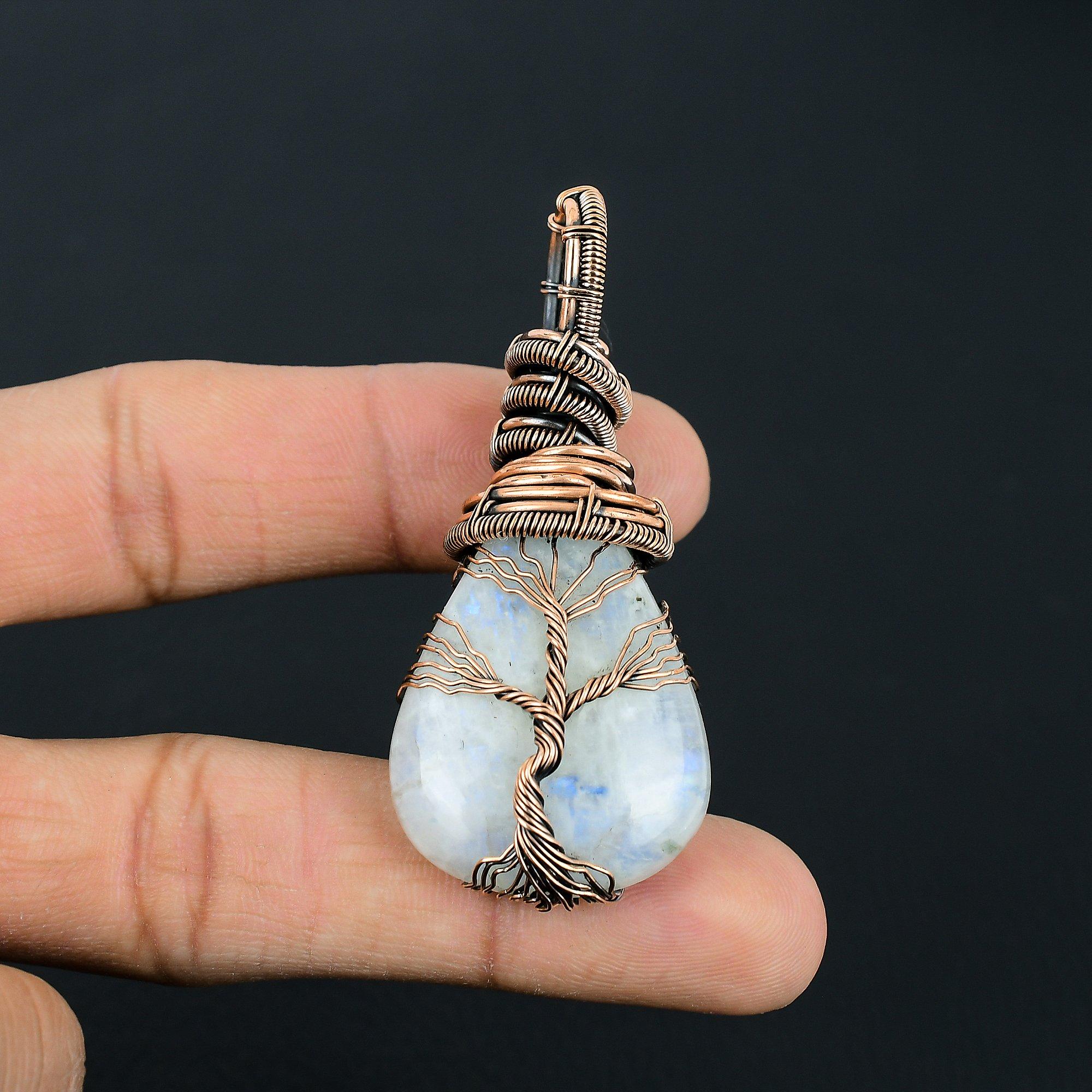 

Удивительный радужный лунный камень, драгоценный камень, кулон ручной работы из чистой медной проволоки, ювелирный кулон 2.56 Inches белый