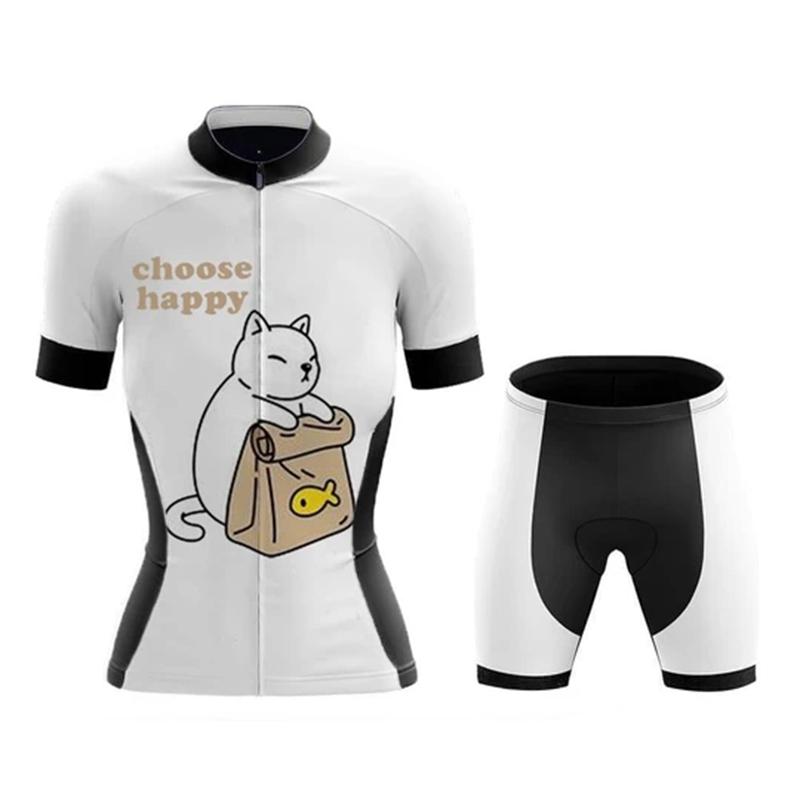 Cartoon Cat Style Cycling Jersey Set 2026 Summer Women's Short Sleeve Road Bicycle Cycling Clothing Quick-dry Outdoor MTB Bike Racing Wear